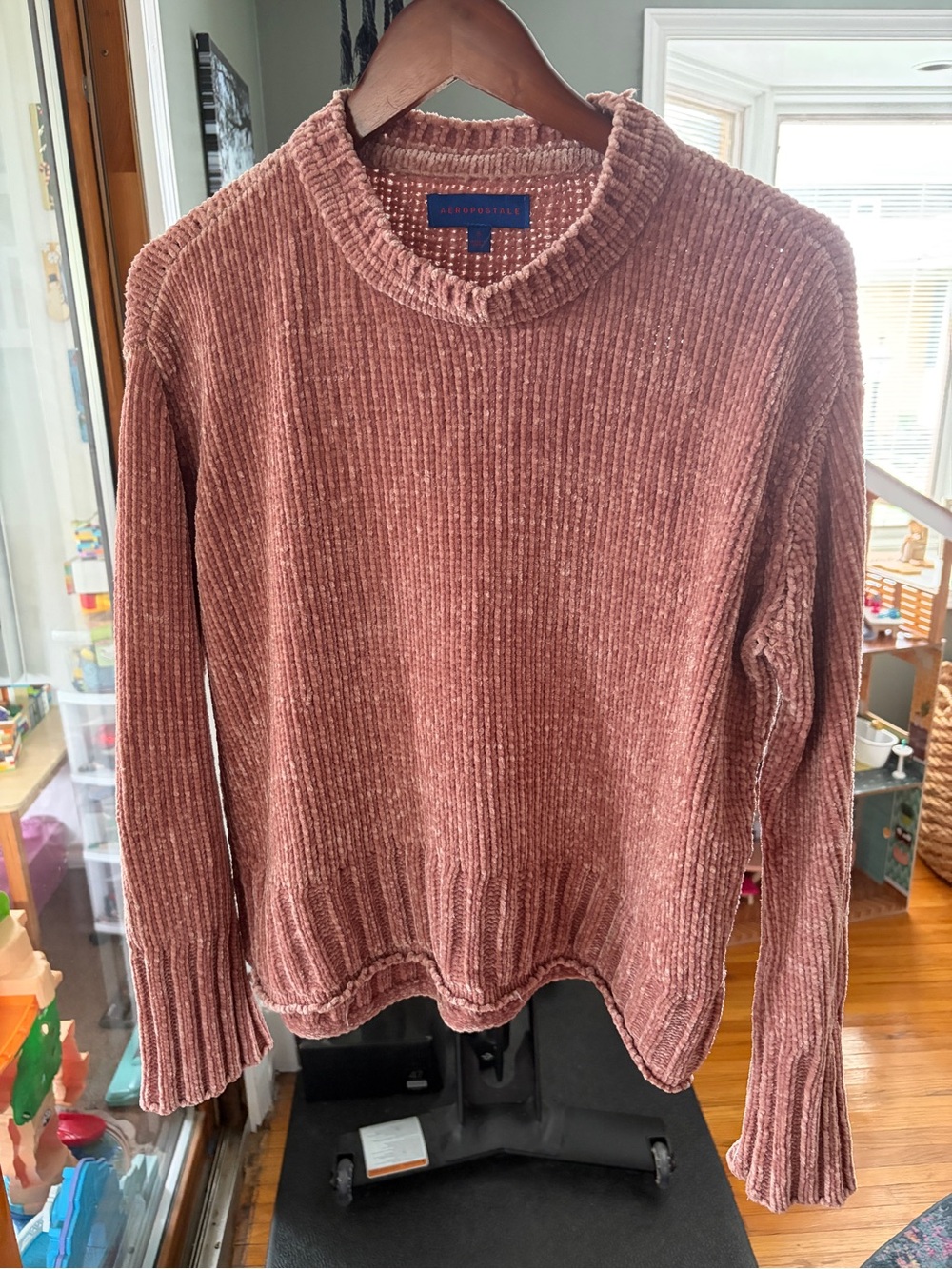 Aeropostale Women's Ribbed Chenille Crewneck Sweater - Rose Taupe